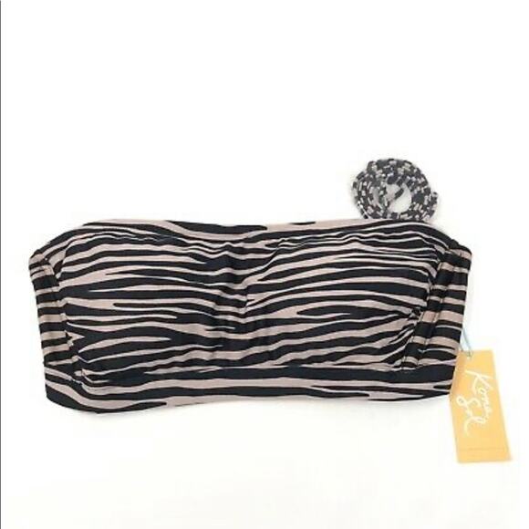 Kona Sol Bandeau with or without straps Strapless Black Zebra Animal Print S 4-6 - Picture 2 of 4